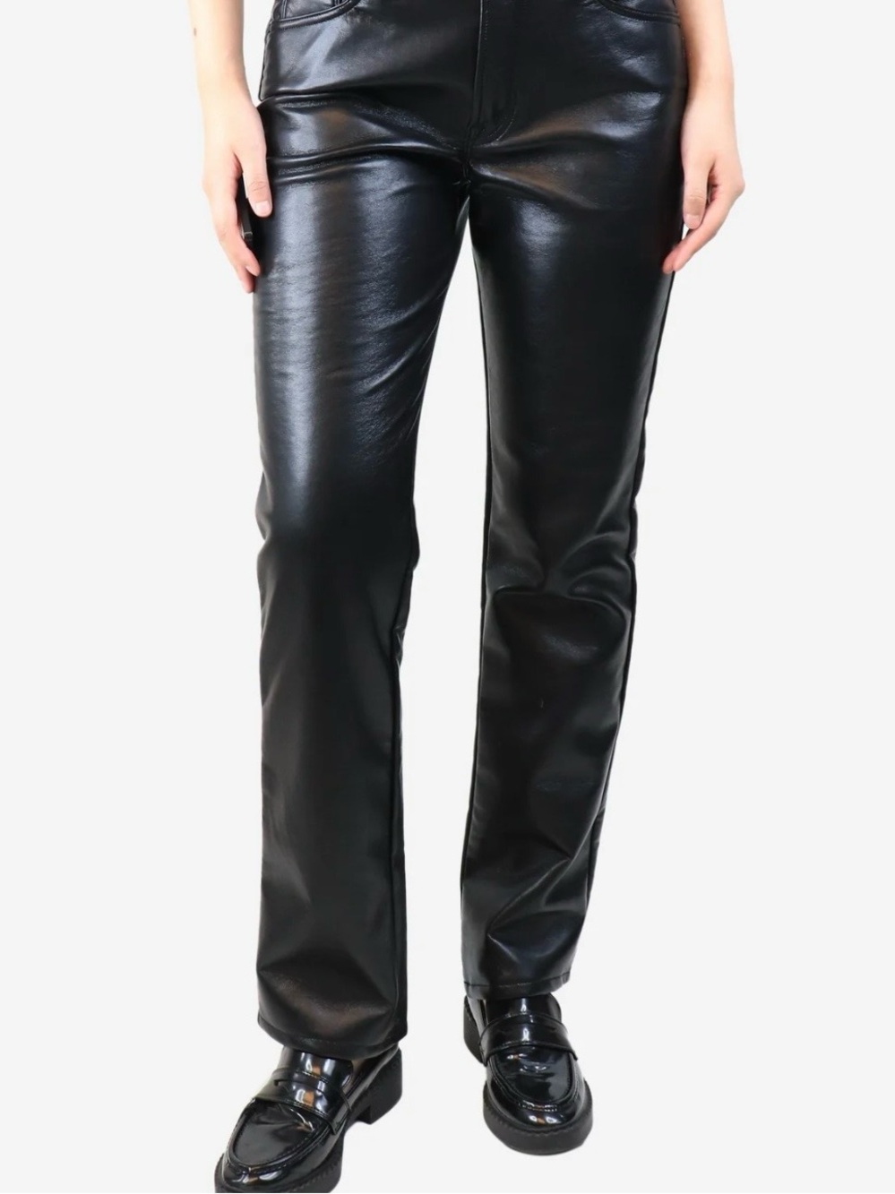 Mother Faux Leather High Waisted Rider Ankle Jeans